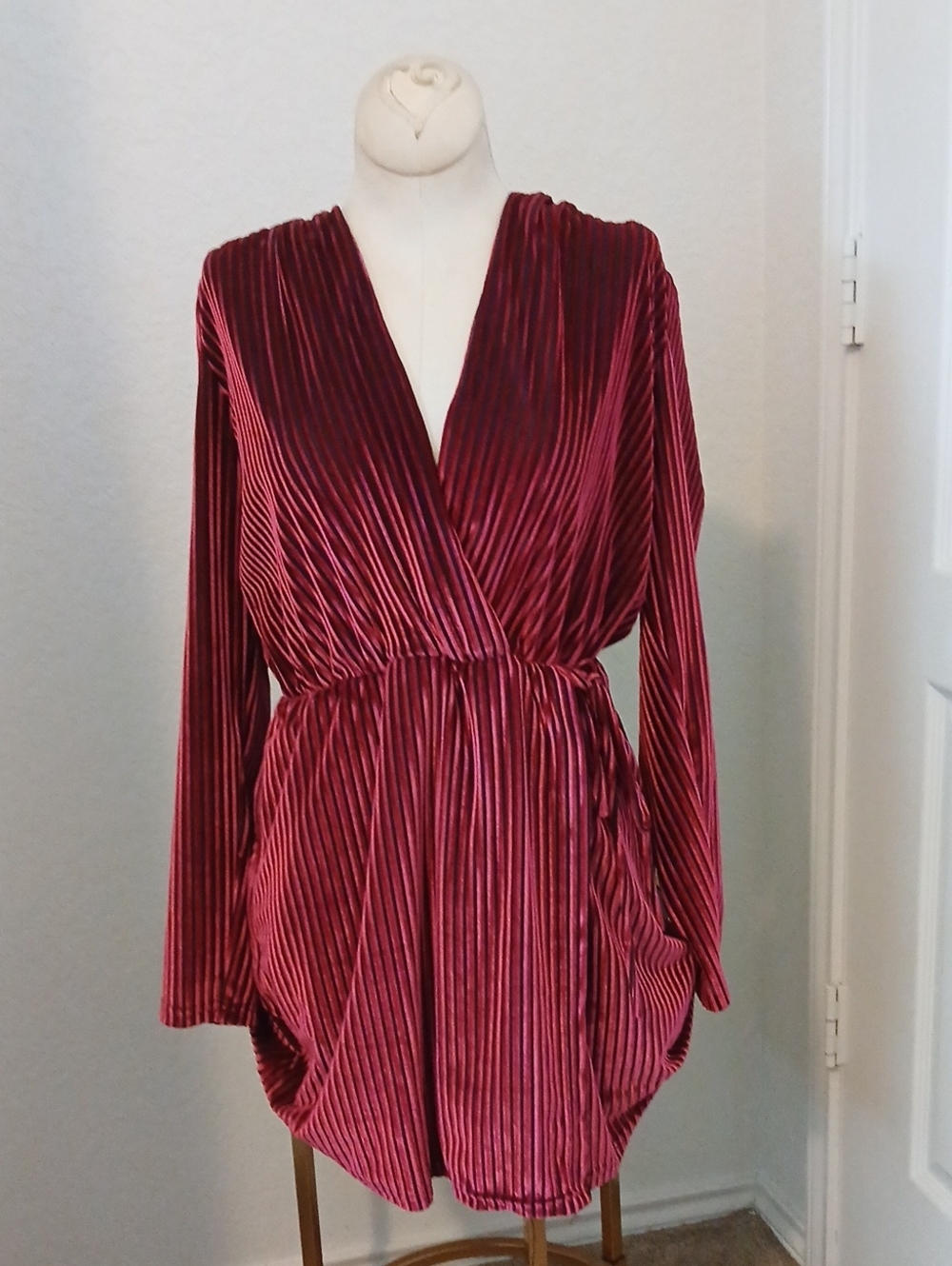 Lulu's Burgundy Pleated Velvet Wrap Tunic